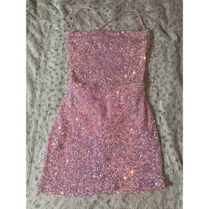 Lucy in the Sky Formal Pink Iridescent Sequin Mini Dress Size S Winter Ball Prom